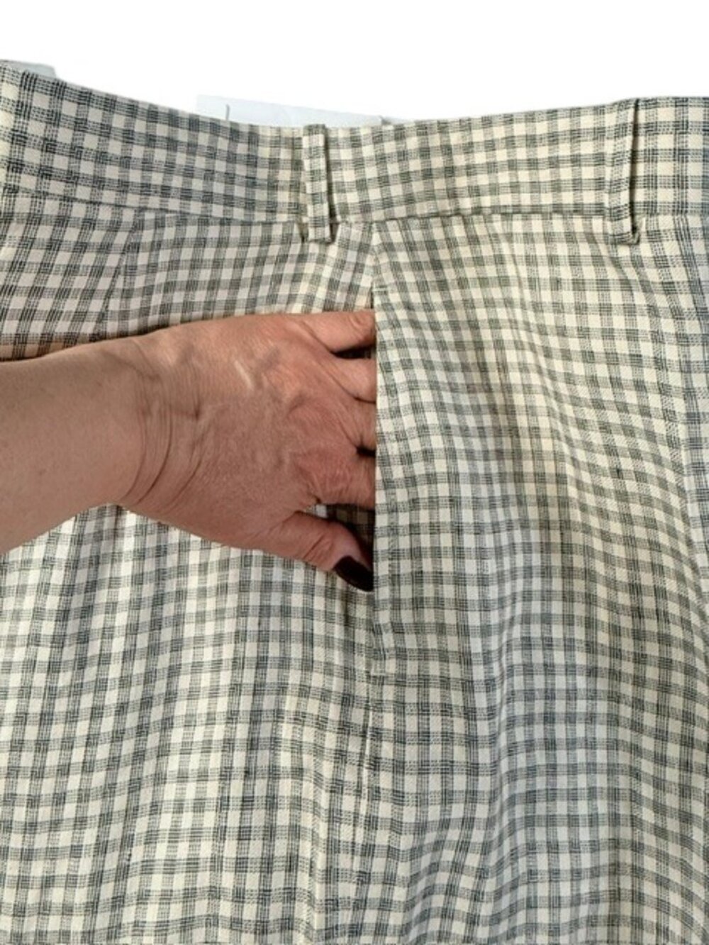Theory Womens Pants Cream Linear Check Classic Straight Trouser Size 12 NWT $345 - Picture 14 of 16